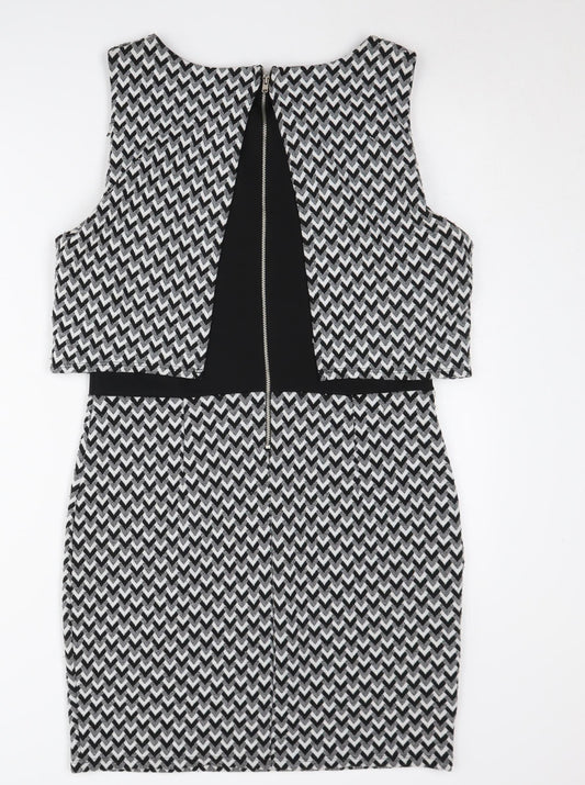 Miss Selfridge Women's Black & White Chevron Pencil Dress