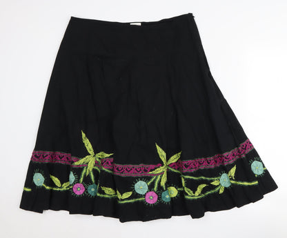 Phase Eight Women's Black Embroidered Skirt, Size 16