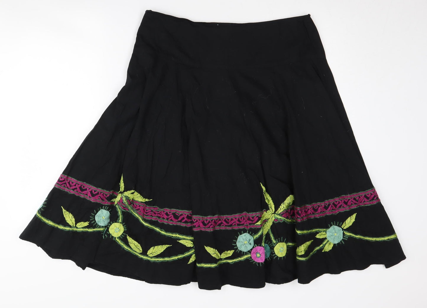 Phase Eight Women's Black Embroidered Skirt, Size 16