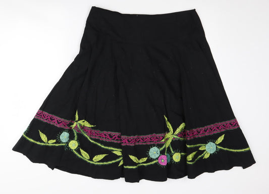 Phase Eight Women's Black Embroidered Skirt, Size 16