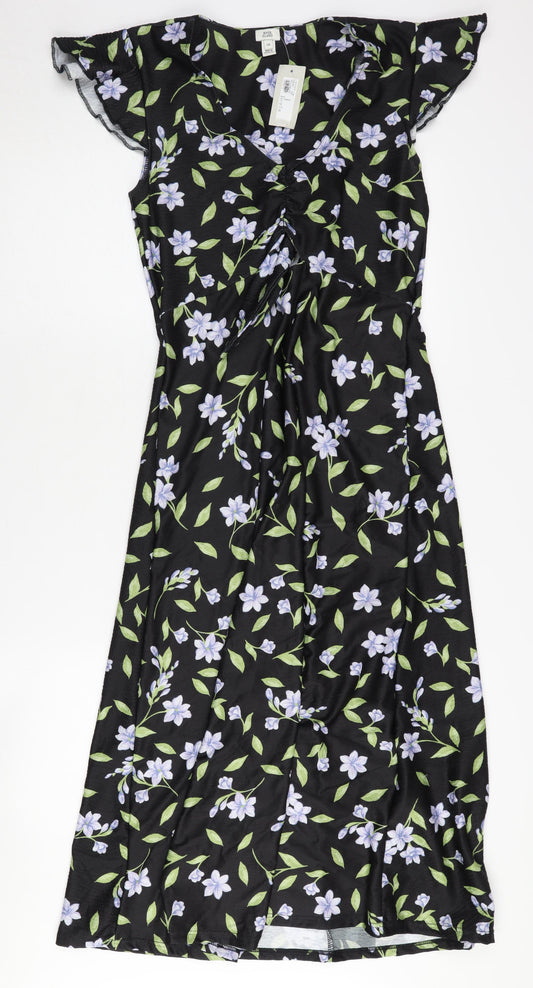 River Island Women's Black Floral Dress Size 10