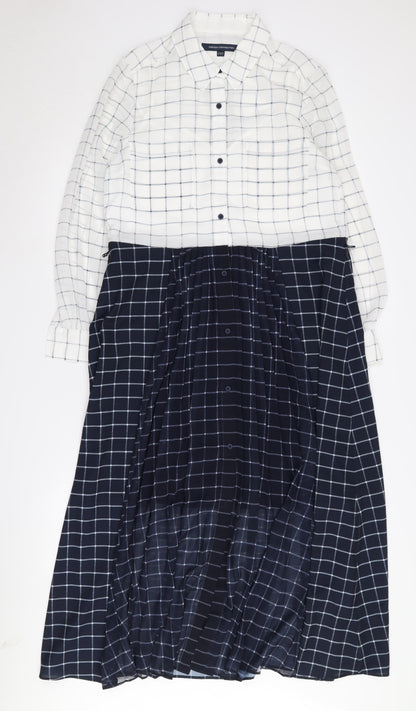 French Connection Women's Check Shirt Dress White Blue Size 8