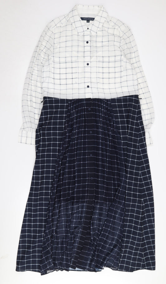 French Connection Women's Check Shirt Dress White Blue Size 8