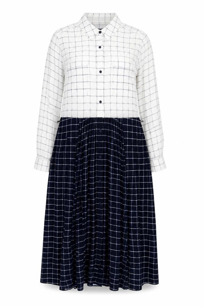 French Connection Women's Check Shirt Dress White Blue Size 8