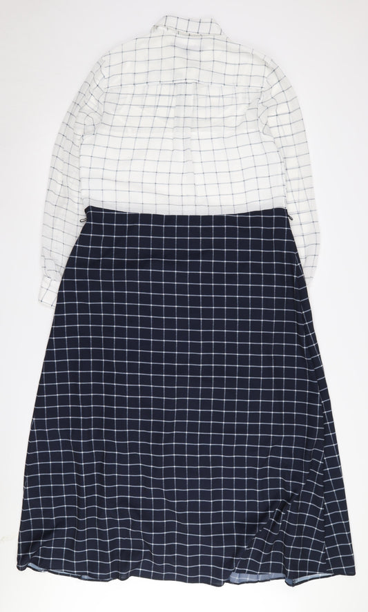 French Connection Women's Check Shirt Dress White Blue Size 8