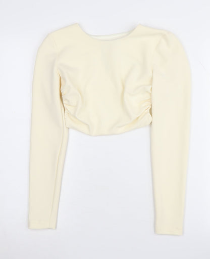 Womens UK Size XS Zara Ivory Cropped Blouse