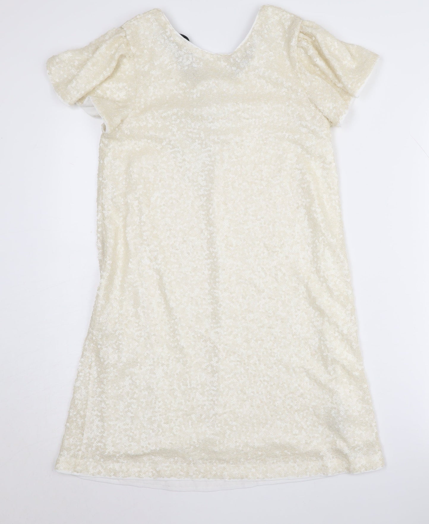 Marks and Spencer Girls Ivory Short Dress 10-11 Years, Sequin, Bow