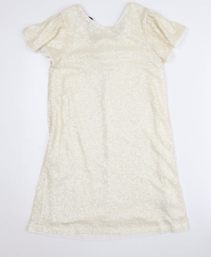 Marks and Spencer Girls Ivory Short Dress 10-11 Years, Sequin, Bow