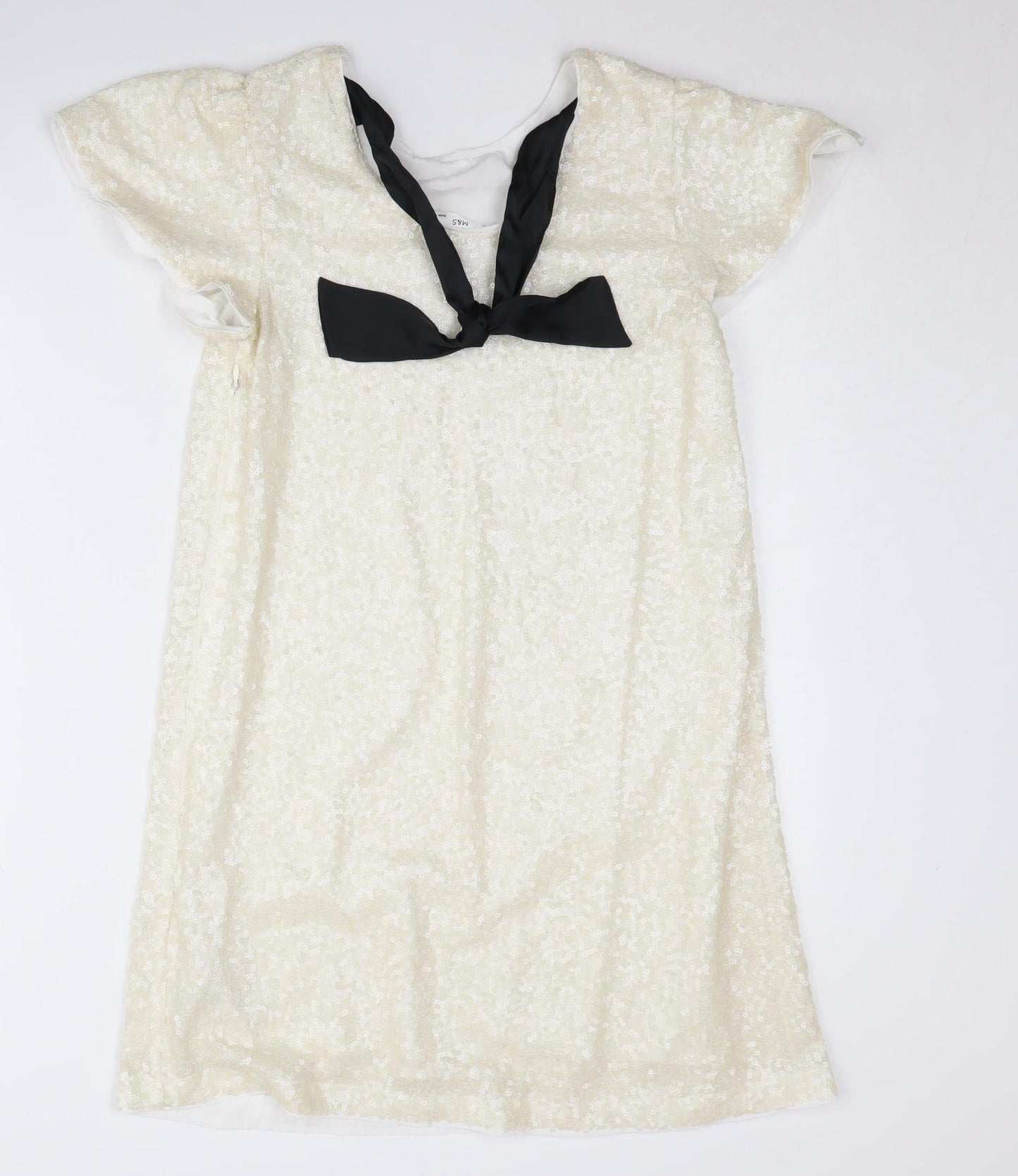 Marks and Spencer Girls Ivory Short Dress 10-11 Years, Sequin, Bow