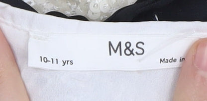 Marks and Spencer Girls Ivory Short Dress 10-11 Years, Sequin, Bow