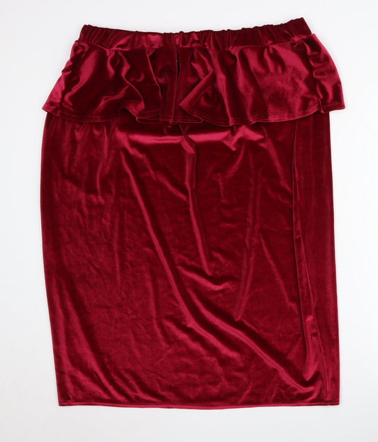 Boohoo Women's Plus Red Velvet Midi Skirt