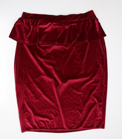 Boohoo Women's Plus Red Velvet Midi Skirt