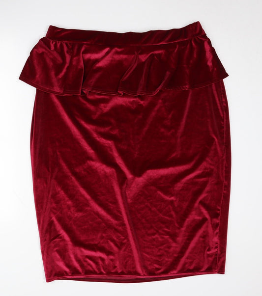 Boohoo Women's Plus Red Velvet Midi Skirt