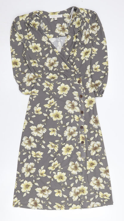 Monteau Women's Grey Floral V-Neck Dress XS