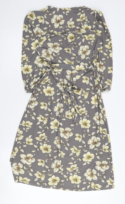 Monteau Women's Grey Floral V-Neck Dress XS
