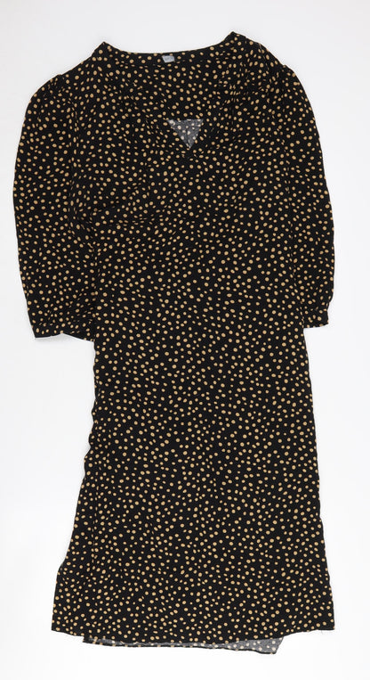 M&Co Women Black Polka Dot 3/4 Sleeve Dress Size 16