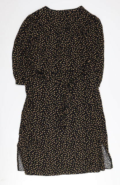 M&Co Women Black Polka Dot 3/4 Sleeve Dress Size 16