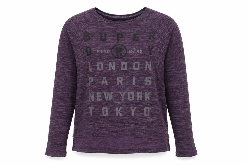 Front view of Superdry unisex purple jersey t-shirt m