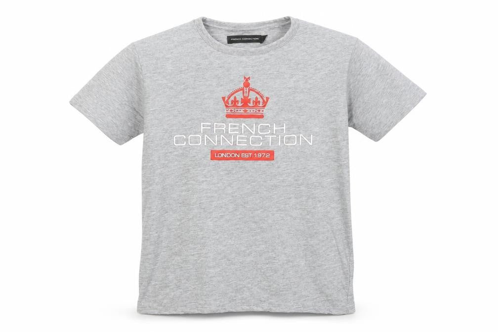 Front view of French Connection Graphic Grey T-Shirt boys’ 9-10 years