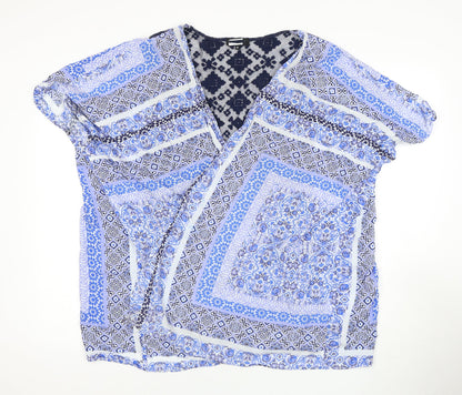 Roman Women's Blue Geometric Tunic Open Front Blouse, Size M