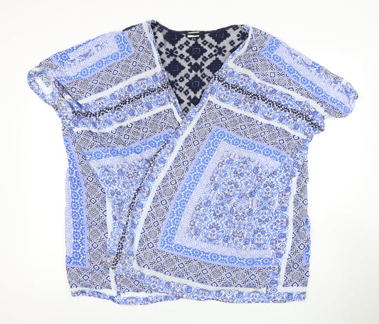 Roman Women's Blue Geometric Tunic Open Front Blouse, Size M
