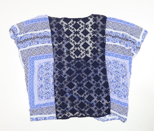 Roman Women's Blue Geometric Tunic Open Front Blouse, Size M