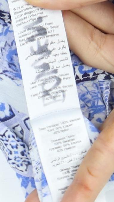 Roman Women's Blue Geometric Tunic Open Front Blouse, Size M