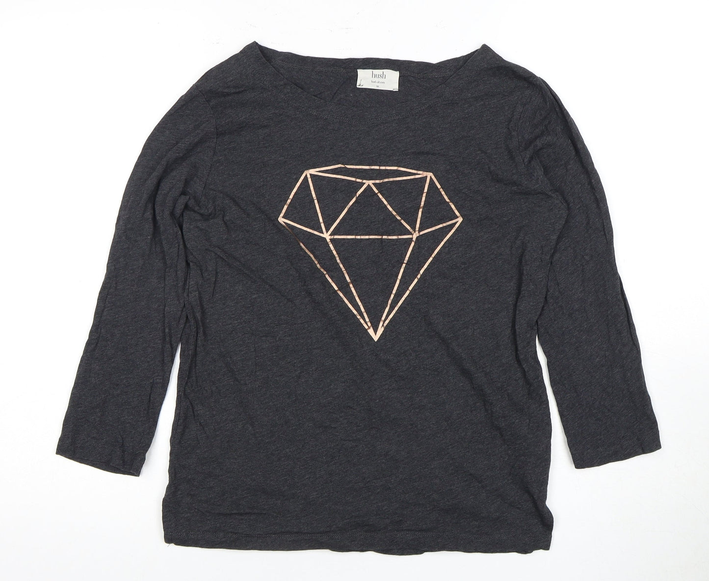 Hush Women's Black Cotton T-Shirt, XS, 3/4 Sleeve, Casual