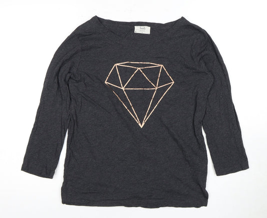 Hush Women's Black Cotton T-Shirt, XS, 3/4 Sleeve, Casual