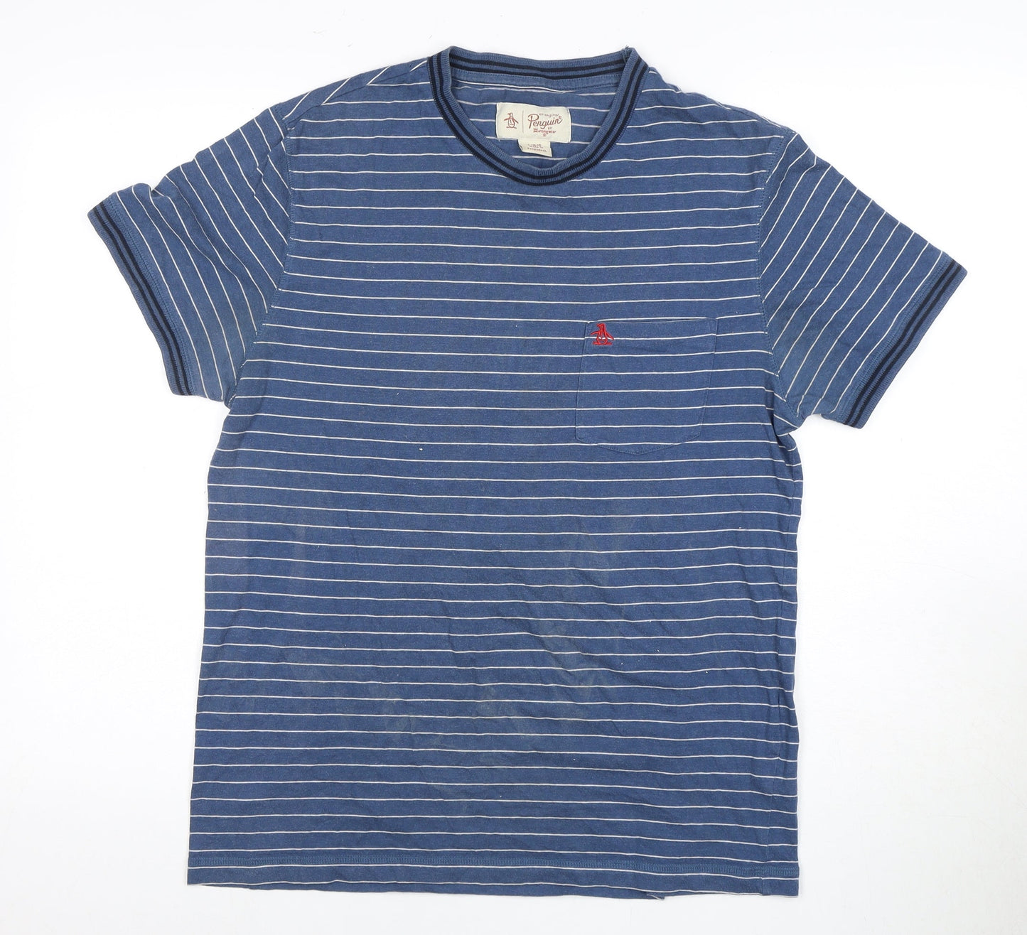 Penguin Men's Blue Striped T-Shirt L