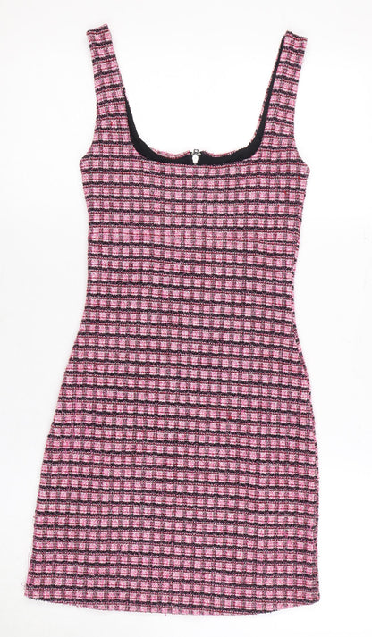 Topshop Women's Pink Check Pinafore Dress Size 6
