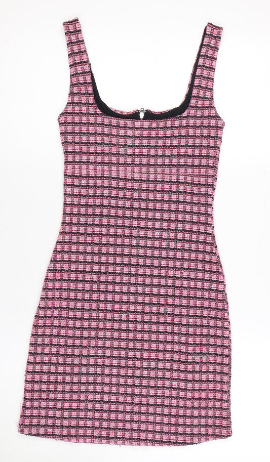Topshop Women's Pink Check Pinafore Dress Size 6