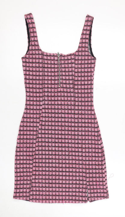 Topshop Women's Pink Check Pinafore Dress Size 6