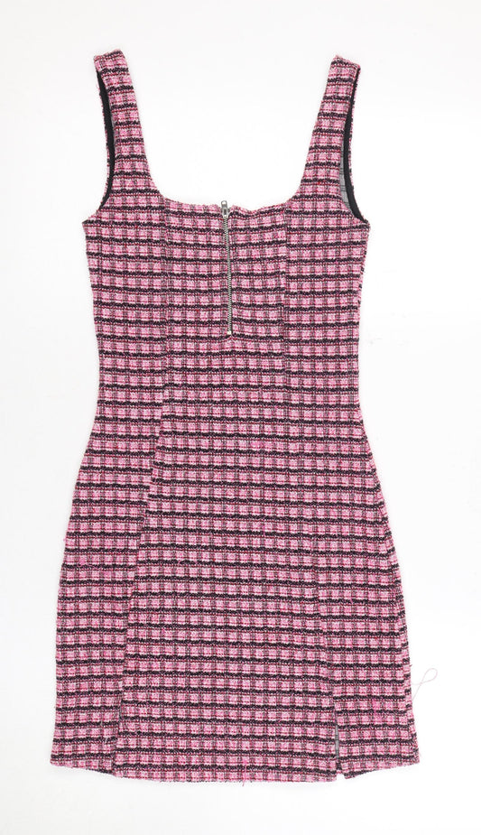 Topshop Women's Pink Check Pinafore Dress Size 6