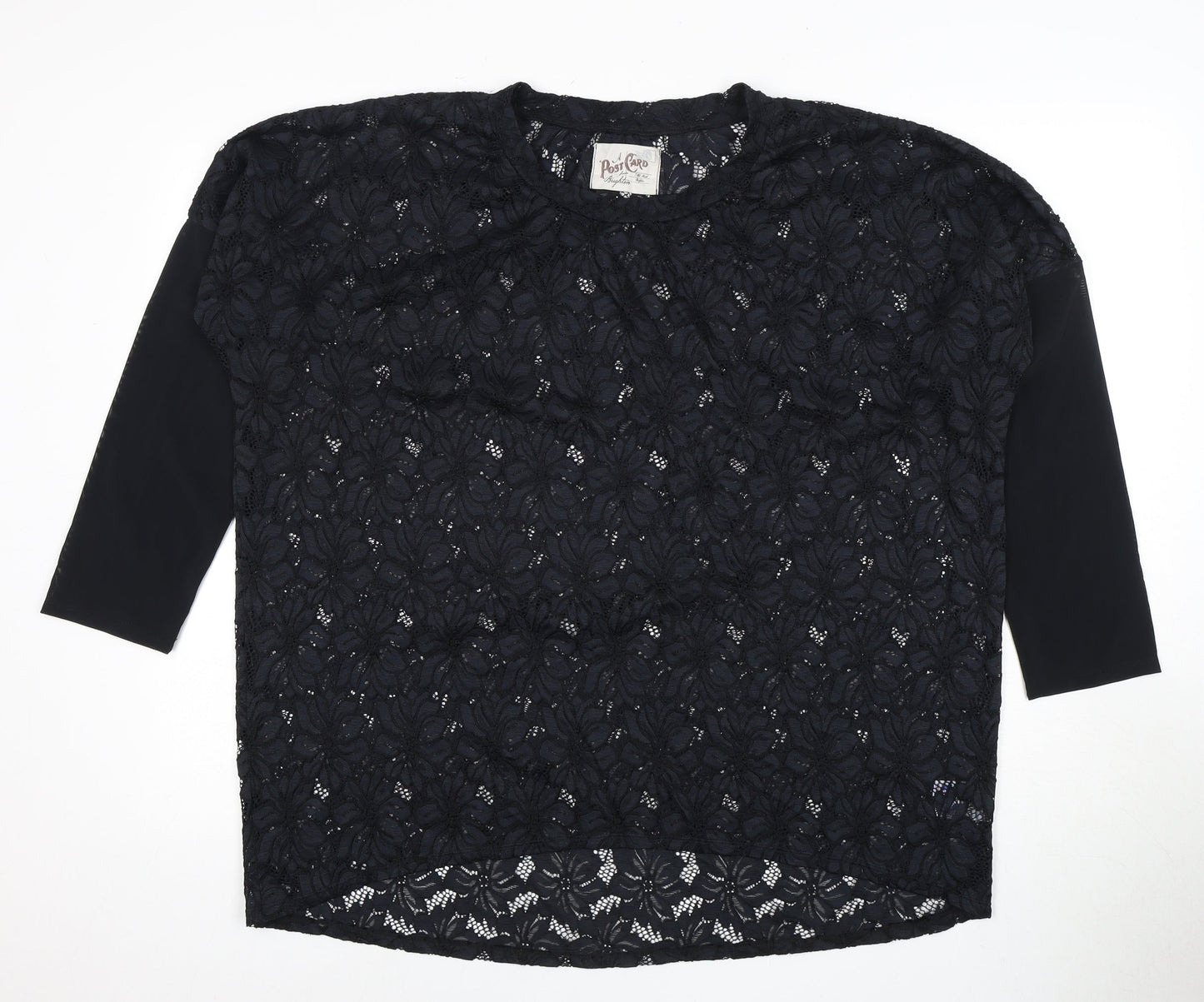 Womens UK Size 2 Post Card Black Basic Blouse