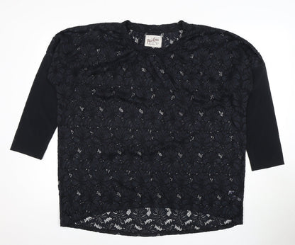 Womens UK Size 2 Post Card Black Basic Blouse