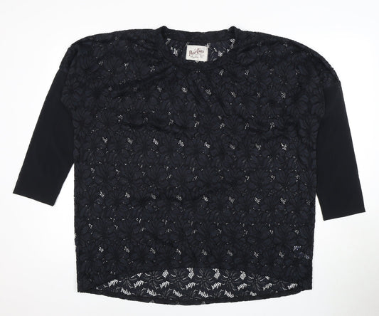 Womens UK Size 2 Post Card Black Basic Blouse