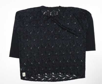 Womens UK Size 2 Post Card Black Basic Blouse