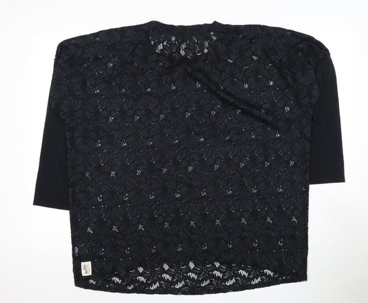 Womens UK Size 2 Post Card Black Basic Blouse