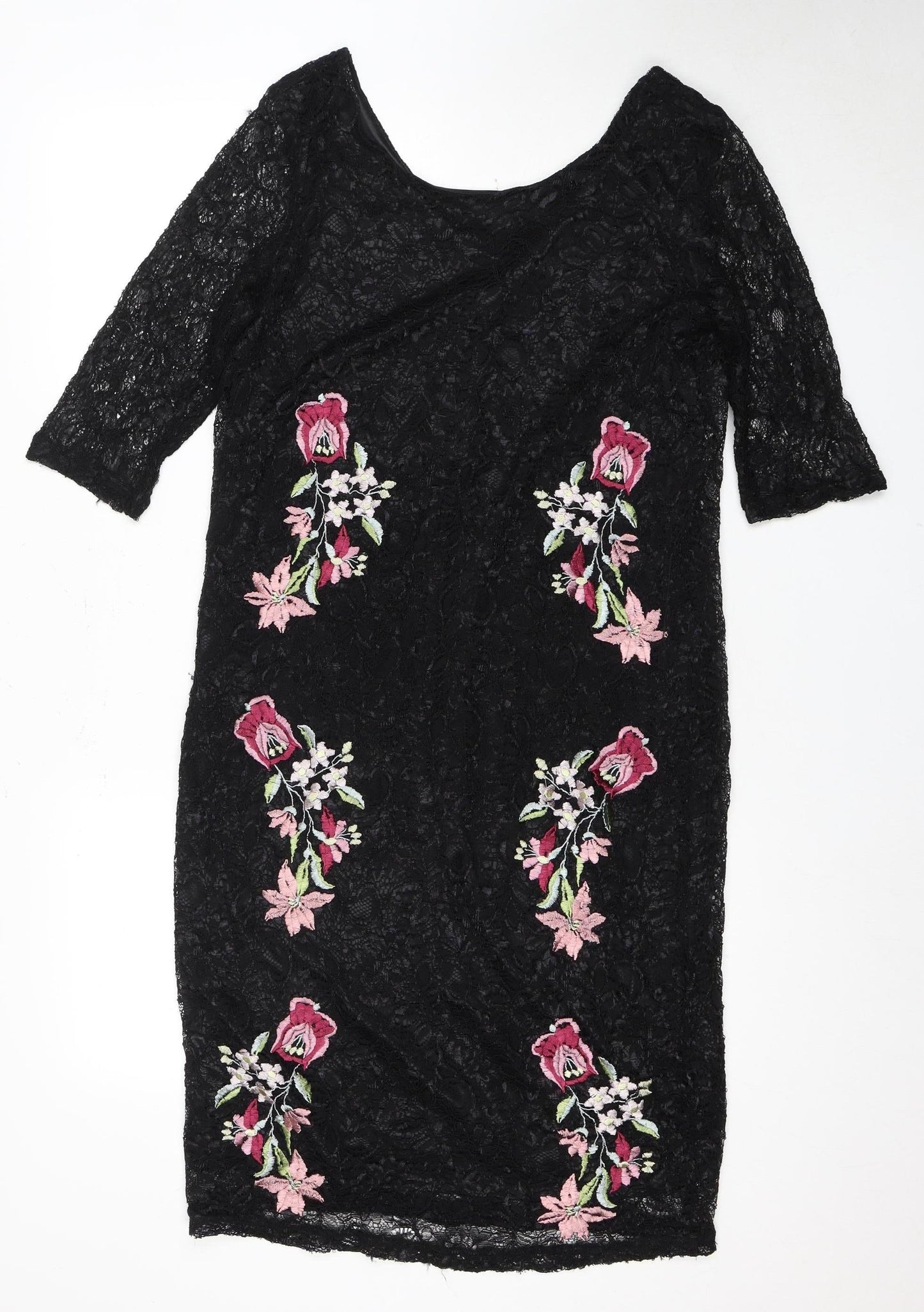 Klass Women's Black Floral Embroidered Dress Size 18