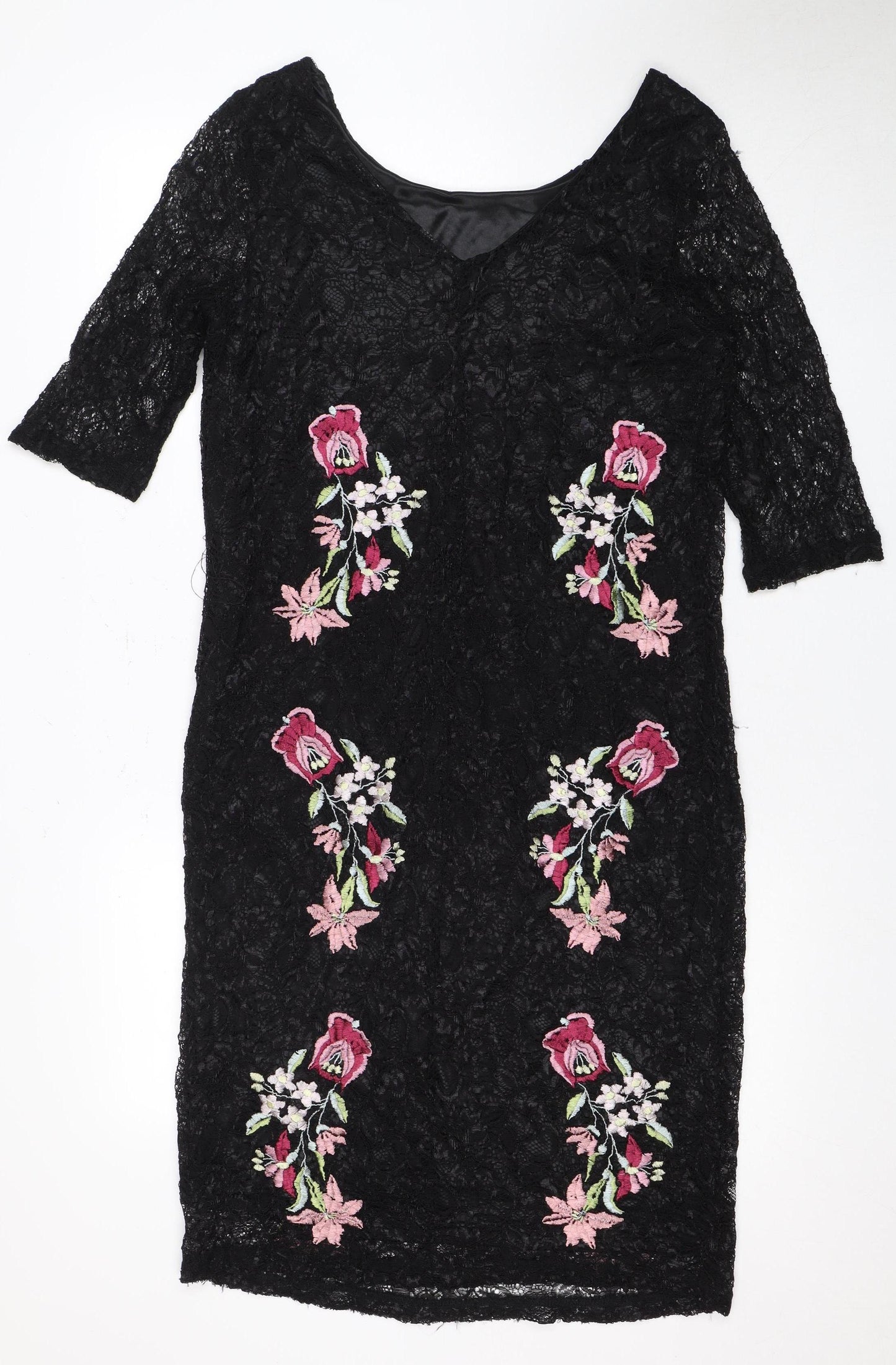 Klass Women's Black Floral Embroidered Dress Size 18