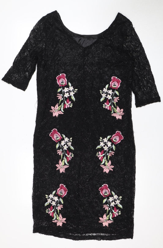 Klass Women's Black Floral Embroidered Dress Size 18