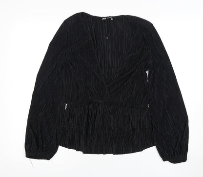 Womens UK Size XS Zara Black Wrap Blouse