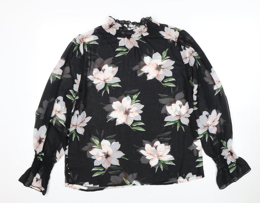 AX Paris Women's Black Floral Tunic Blouse - Size 12