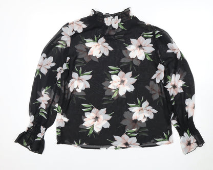 AX Paris Women's Black Floral Tunic Blouse - Size 12