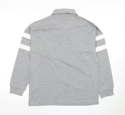 Zara Women's Grey Polo Shirt - Size 12, Cotton, Long Sleeve