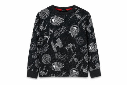 Front view of boys’ star wars pyjama top, black, size 8, long sleeve