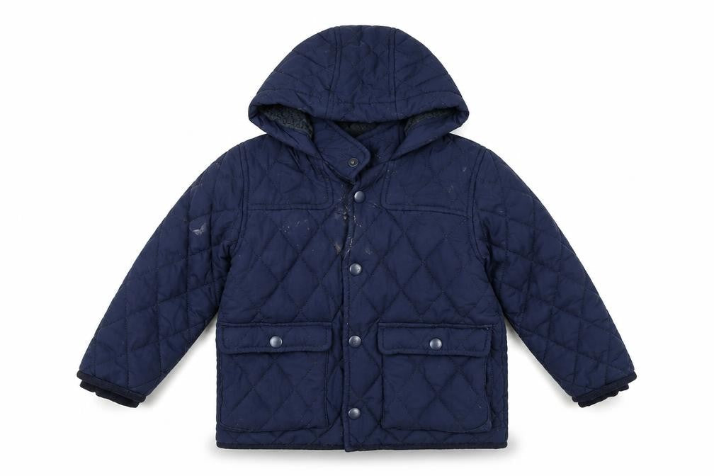 Front view of Next boys’ blue quilted hooded jacket 2-3 years