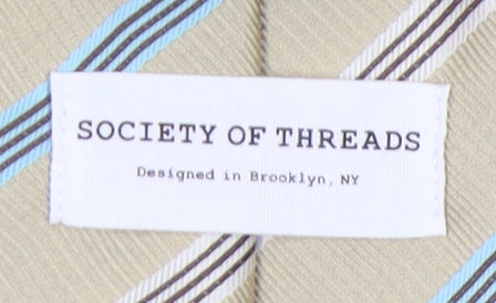 Society of Threads Beige Striped Polyester Men's Tie