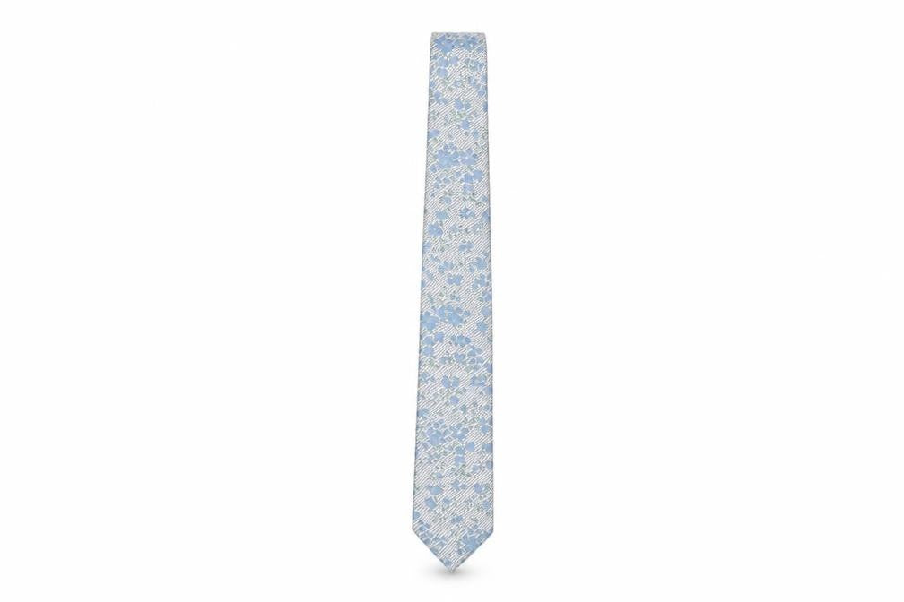 Mens Marks and Spencer Blue Floral 100% Polyester Slim Tie